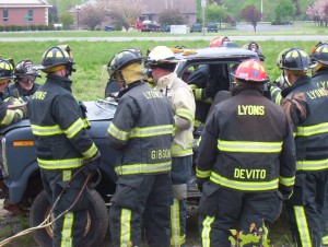 Lyons Firemen during a vehicle extrication class.